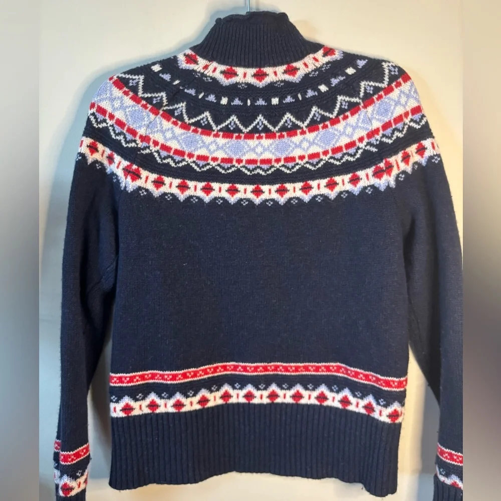 J. Crew‎ Navy and Red Turtleneck Fair Isle  Style Sweater size S
